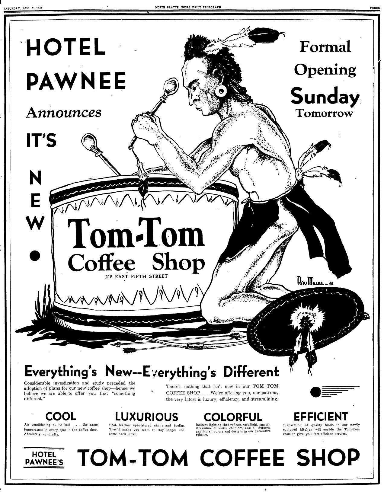Hotel Pawnee's Tom-Tom Coffee Shop sign uncovered
